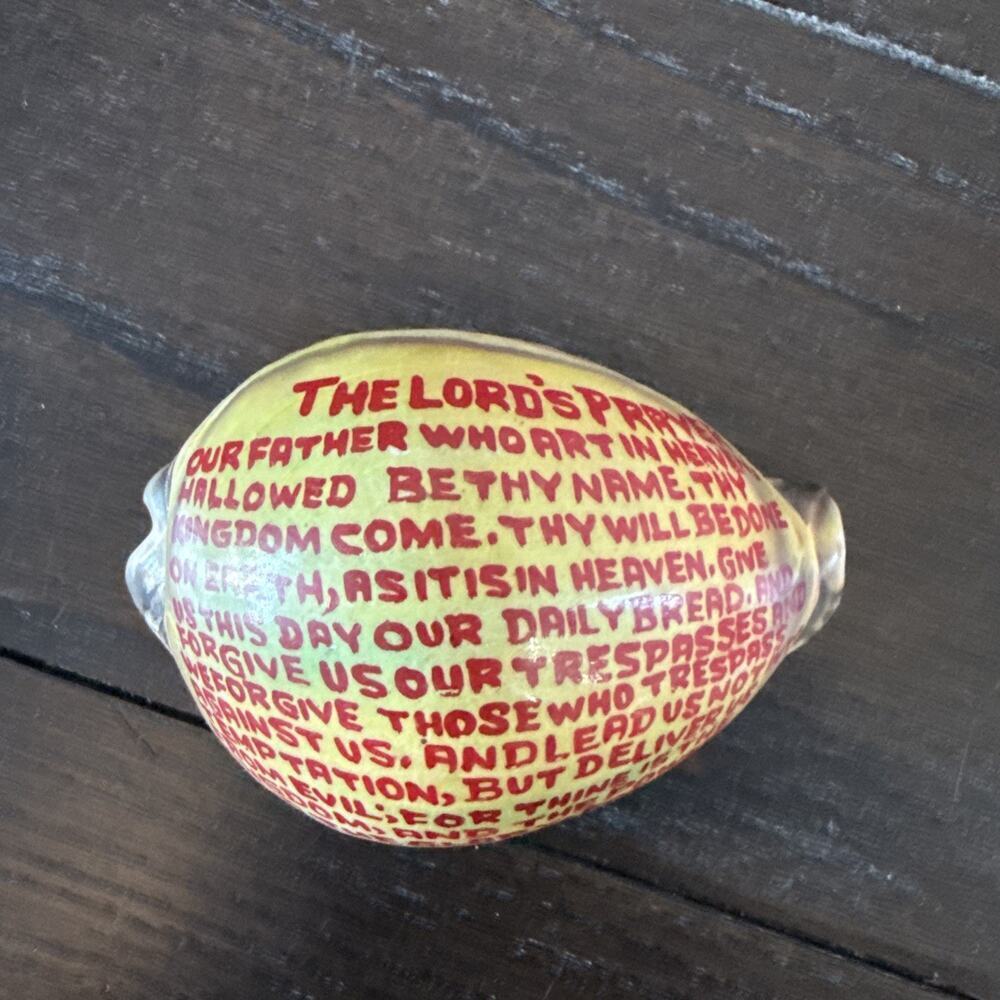 Vintage Hand Carved “The Lord’s Prayer” Cowrie Shell Christian Religious